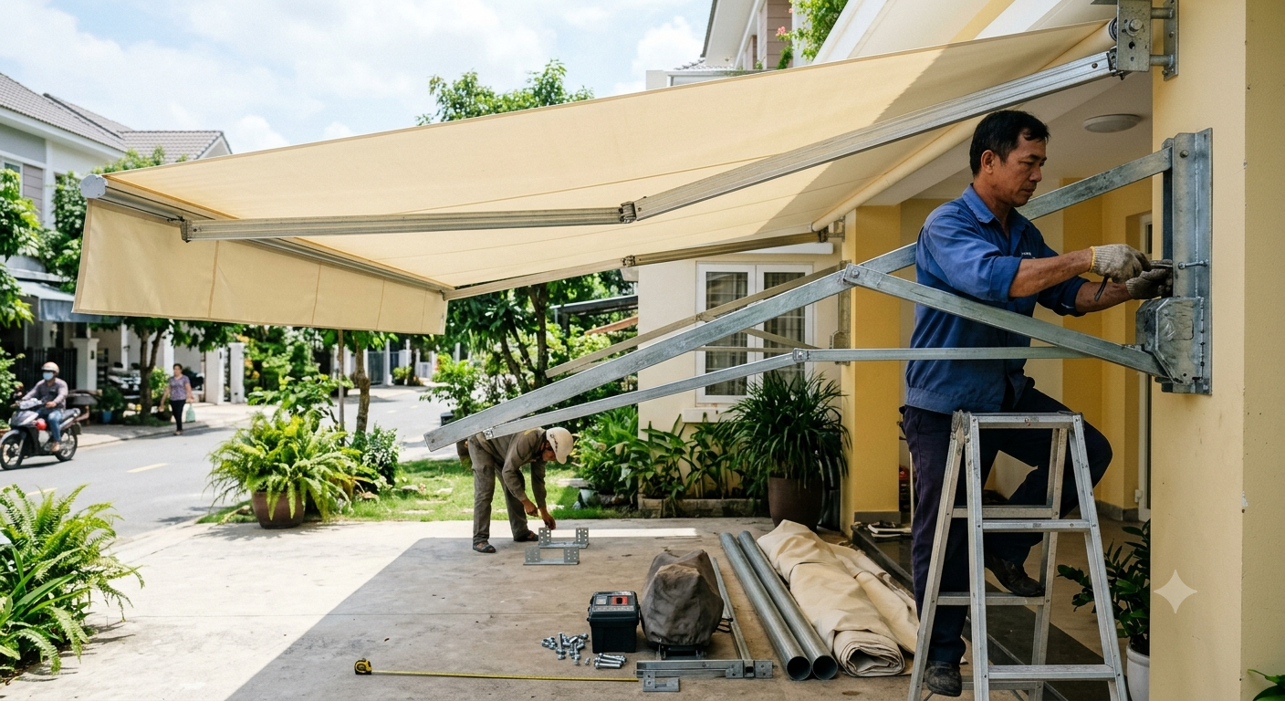 Các yếu tố quyết định chi phí thi công mái hiên di động